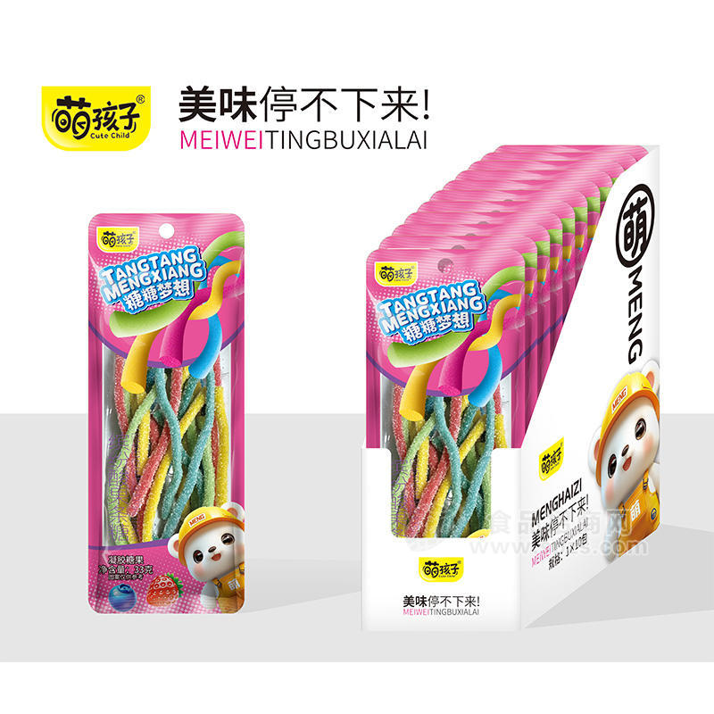 萌孩子缤纷酸果条糖糖凝胶糖果休闲零食厂家招商33g