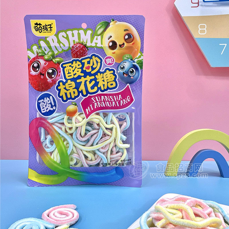 萌孩子酸砂棉花糖充气糖果休闲食品零食厂家招商60g