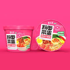 惠天然粉面菜蛋番茄牛腩味方便食品厂家招商桶装