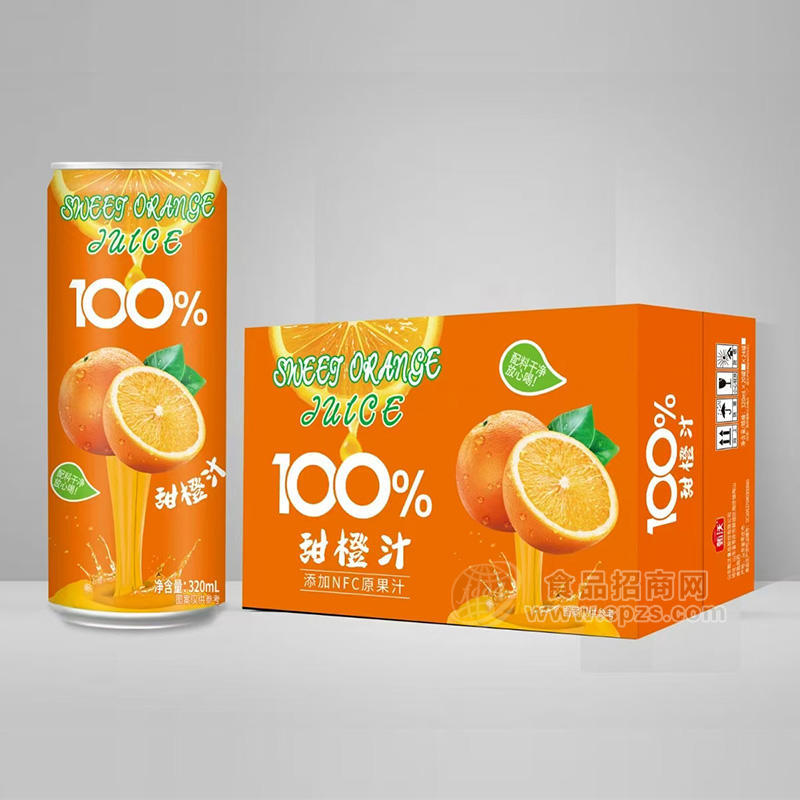 甄沃甜橙汁100%NFC原果汁饮料饮品厂家招商320ml