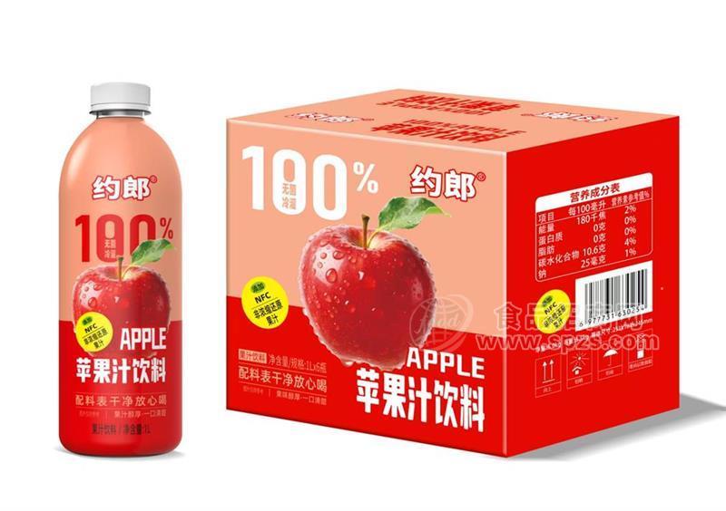 约郎无菌冷灌装苹果汁饮料1LX6瓶