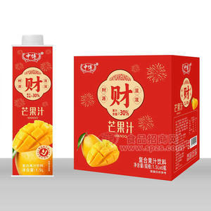 中博芒果汁复合果汁饮料1.5LX6瓶
