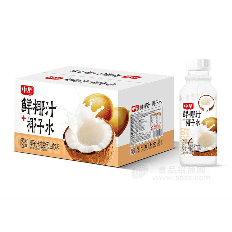 中星鲜椰汁+椰子水植物蛋白饮料450mlx15瓶 