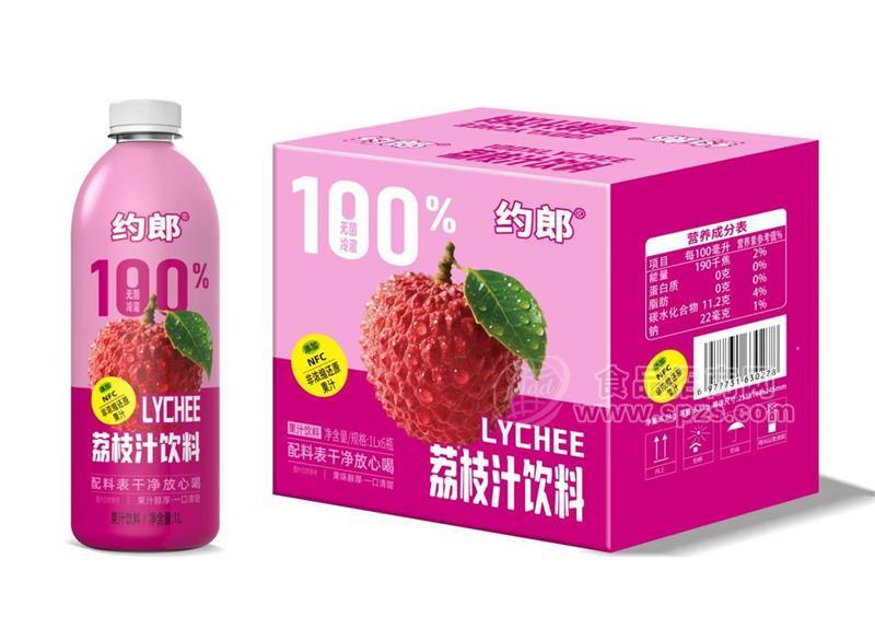 约郎无菌冷灌装荔枝汁饮料果汁饮料1LX6瓶