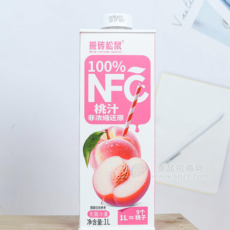 搬砖松鼠100%NFC桃汁果汁饮料1L招商