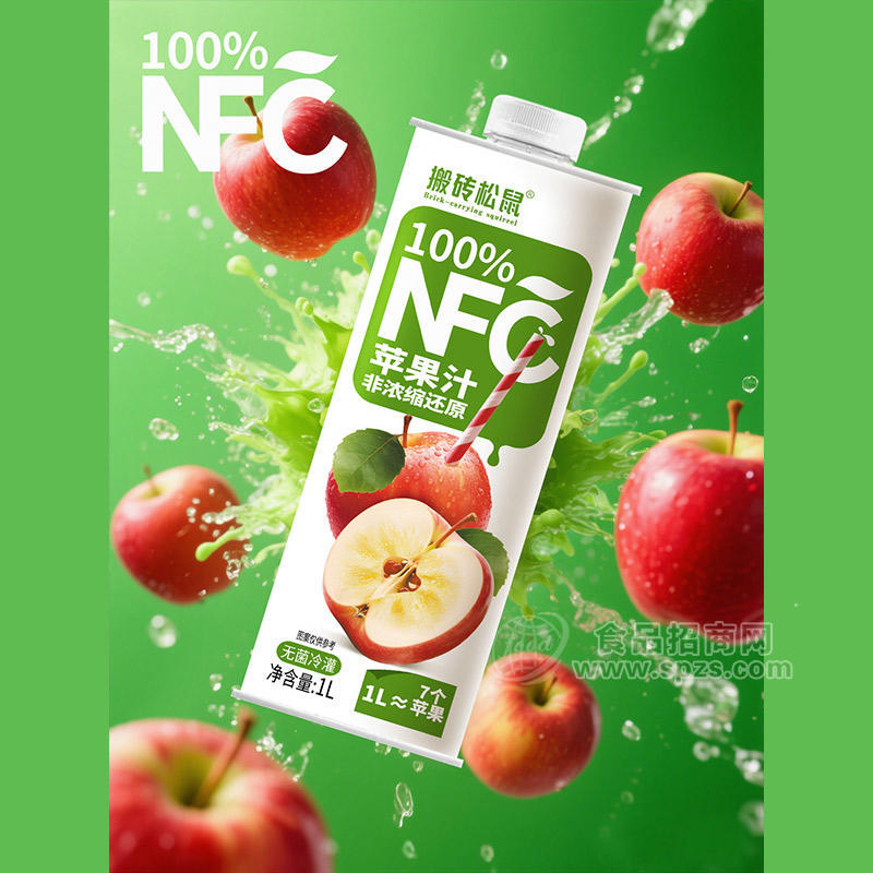 搬砖松鼠100%NFC苹果汁饮料1L 