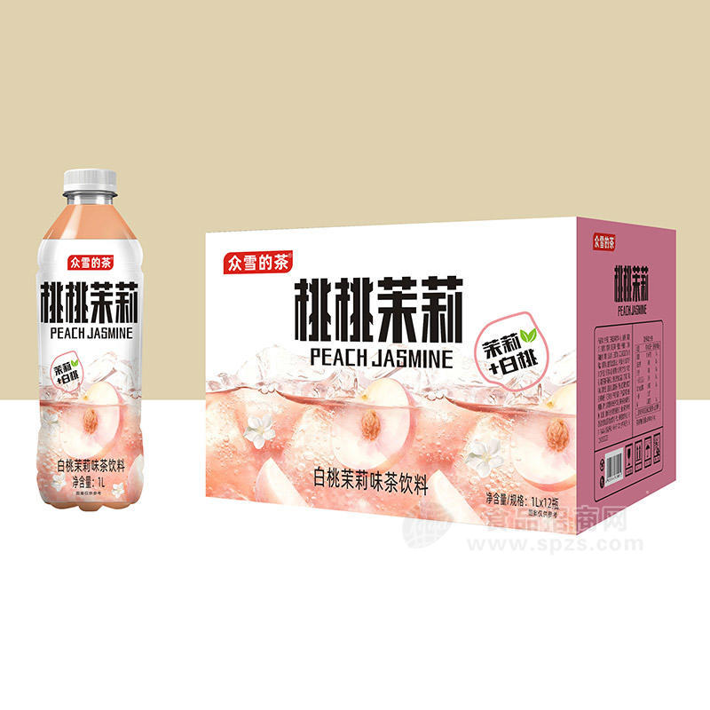 众雪的茶白桃茉莉味茶饮料1Lx12瓶 