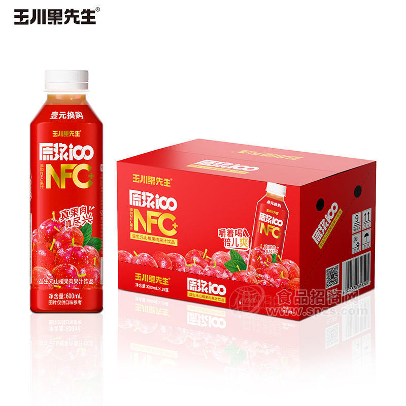 玉川果先生益生元山楂果肉果汁饮料600mlx15瓶