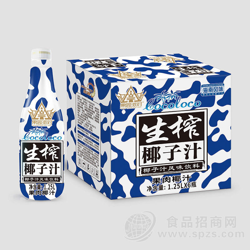 果园派对生榨椰子汁风味饮料果肉椰汁1.25LX6瓶