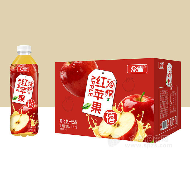 众雪冷榨红苹果复合果汁饮料1LX12瓶 