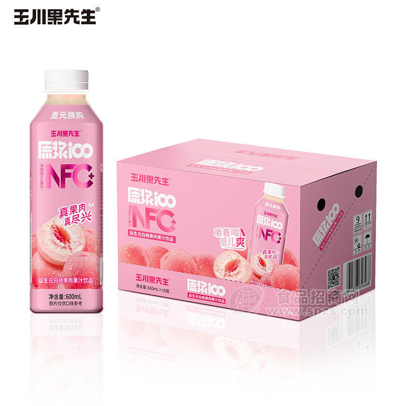 玉川果先生益生元白桃果肉果汁饮品600mlx15瓶