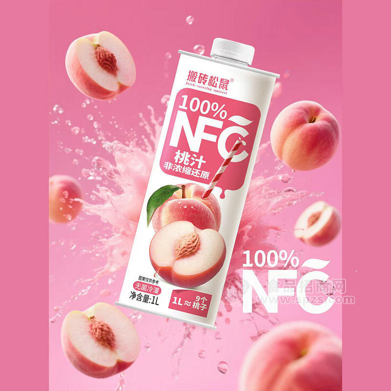 搬砖松鼠100%NFC桃汁果汁饮料1L 