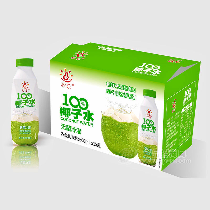 秒乐100%椰子水箱装600mlx15瓶