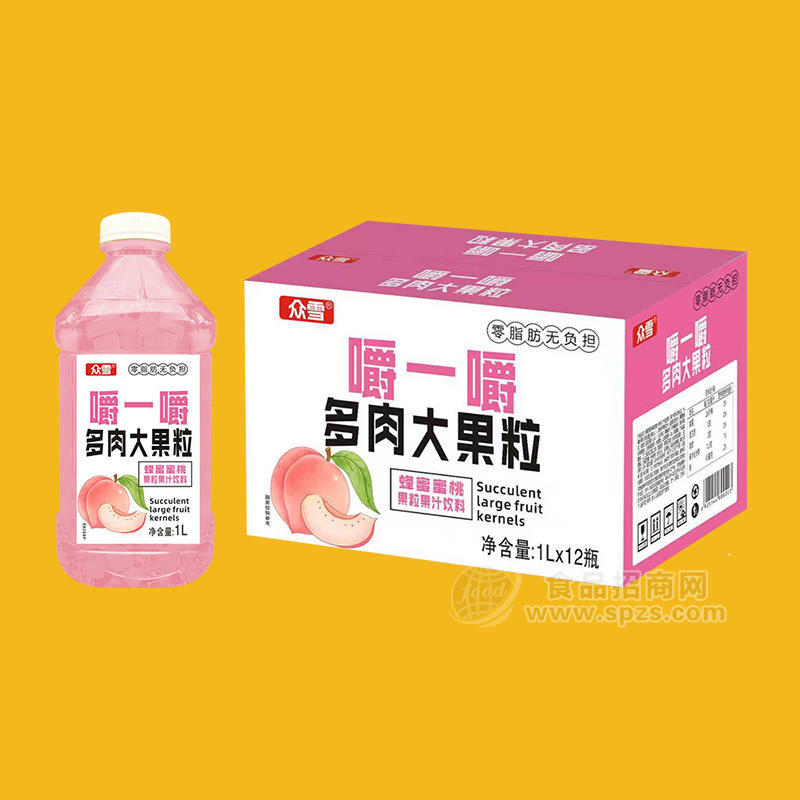 众雪蜂蜜蜜桃果粒果汁饮料1LX12瓶