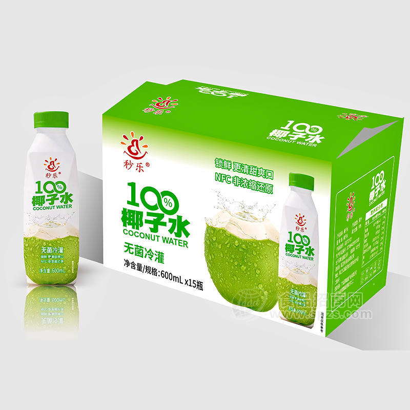 秒乐无菌冷灌100%椰子水植物蛋白饮料600mlx15瓶