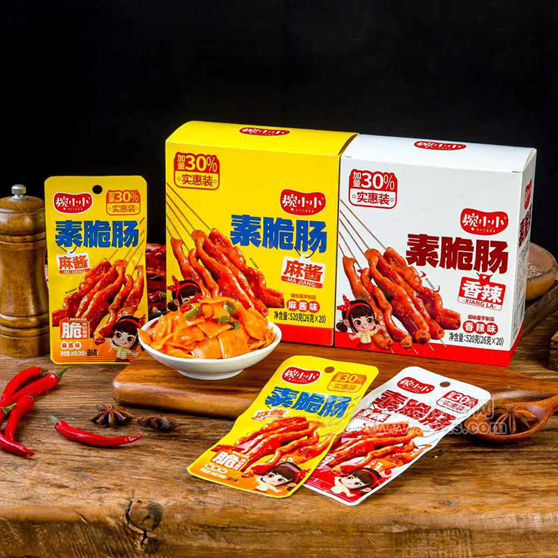婉小小香辣味麻酱味素脆肚休闲食品520g