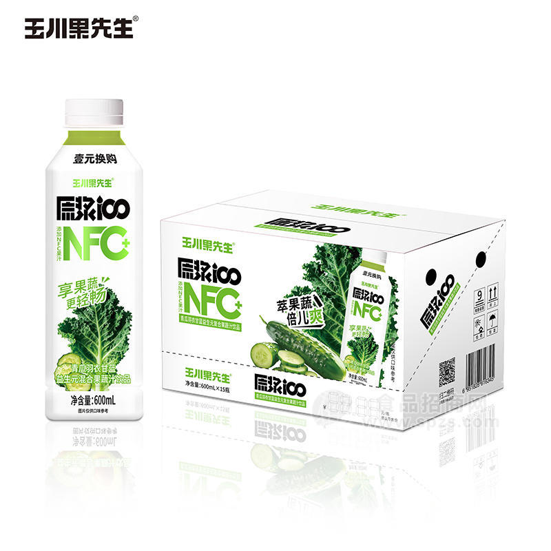 玉川果先生青瓜羽衣甘蓝益生元混合果蔬汁饮品600mlx15瓶