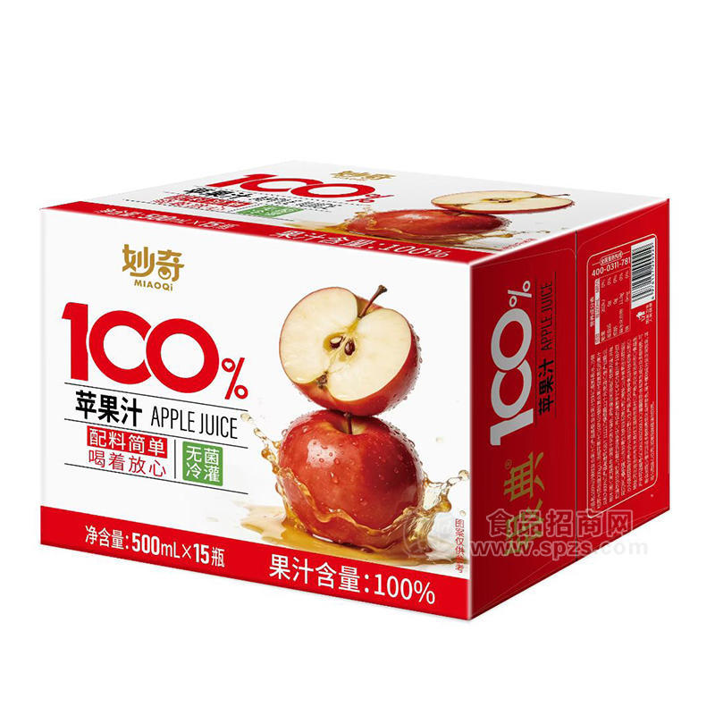 妙奇100%苹果汁饮料500mlx15瓶 
