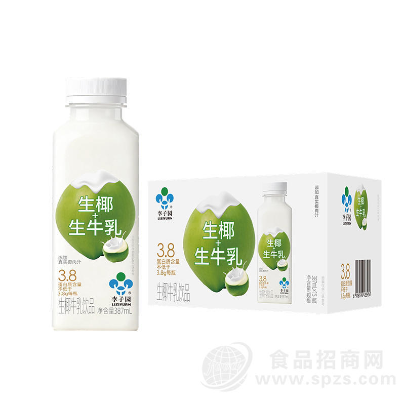 李子园生椰+生牛乳饮品乳饮料387mlx15瓶