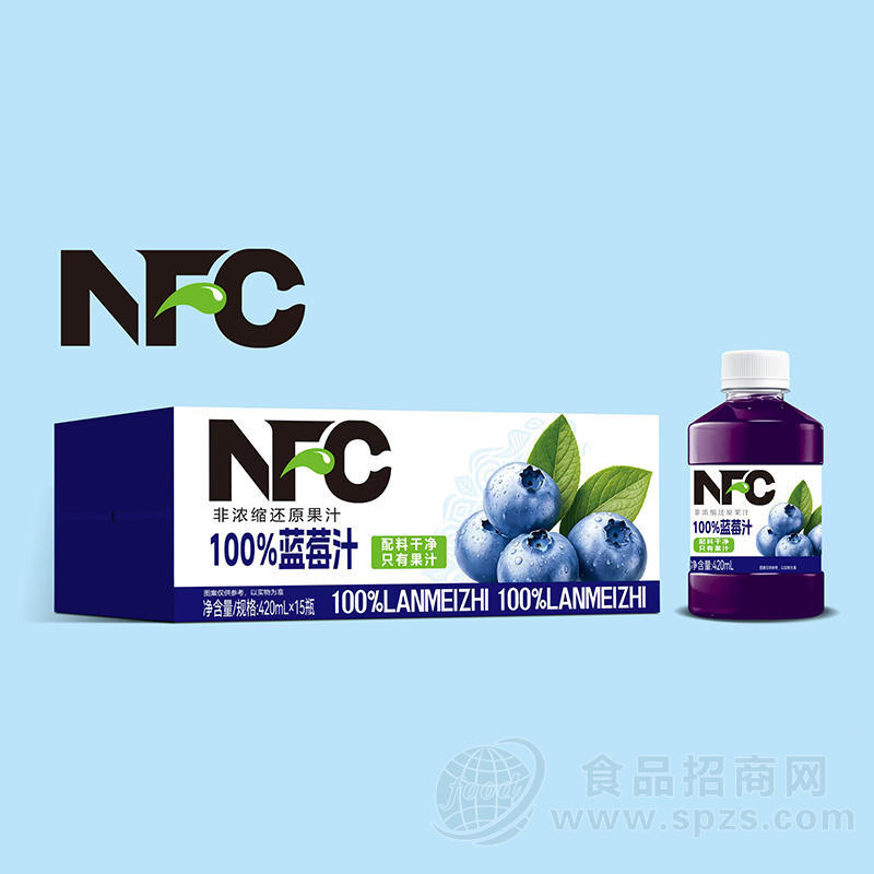甄沃NFC100%蓝莓汁果汁饮料420mlx15瓶