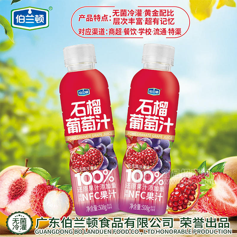 伯兰顿无菌冷灌装石榴葡萄汁果汁饮料508g