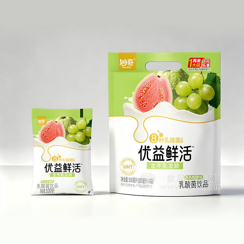 妙奇袋装饮料芭乐青提味乳酸菌饮品乳饮料800ml