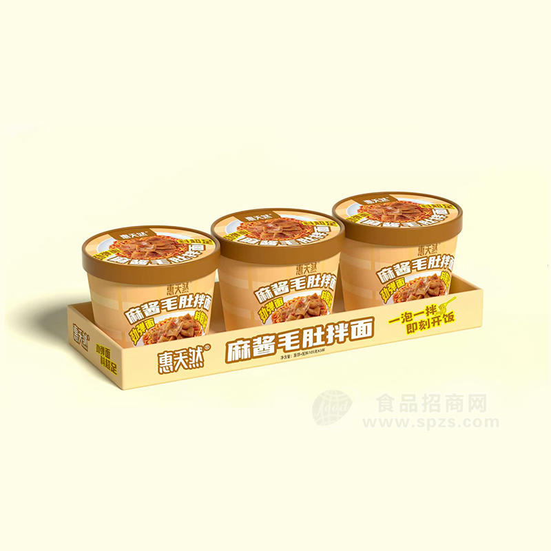惠天然3元杯3连麻酱毛肚拌面方便面