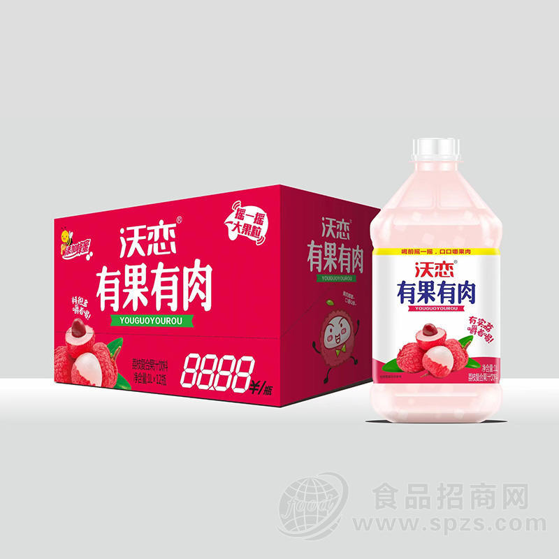 沃恋有果有肉荔枝复合果汁饮料1Lx12瓶