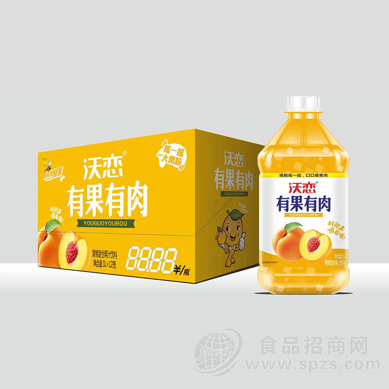 沃恋有果有肉黄桃复合果汁饮料1Lx12瓶
