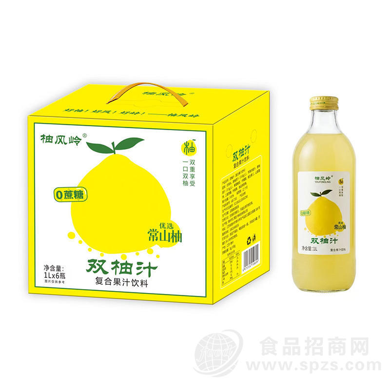 柚风岭0蔗糖双柚汁复合果汁饮料1Lx6瓶箱装