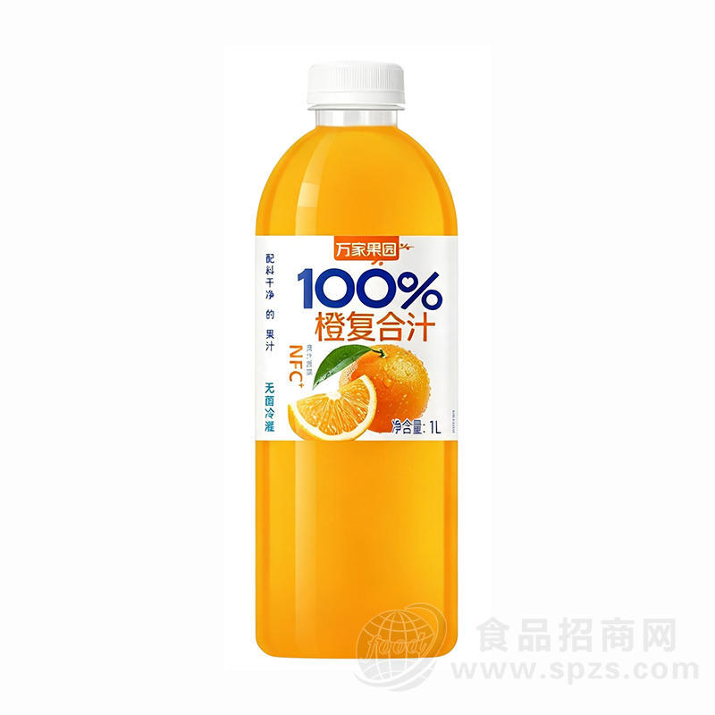 万家果园无菌冷灌100%橙复合汁饮料1L