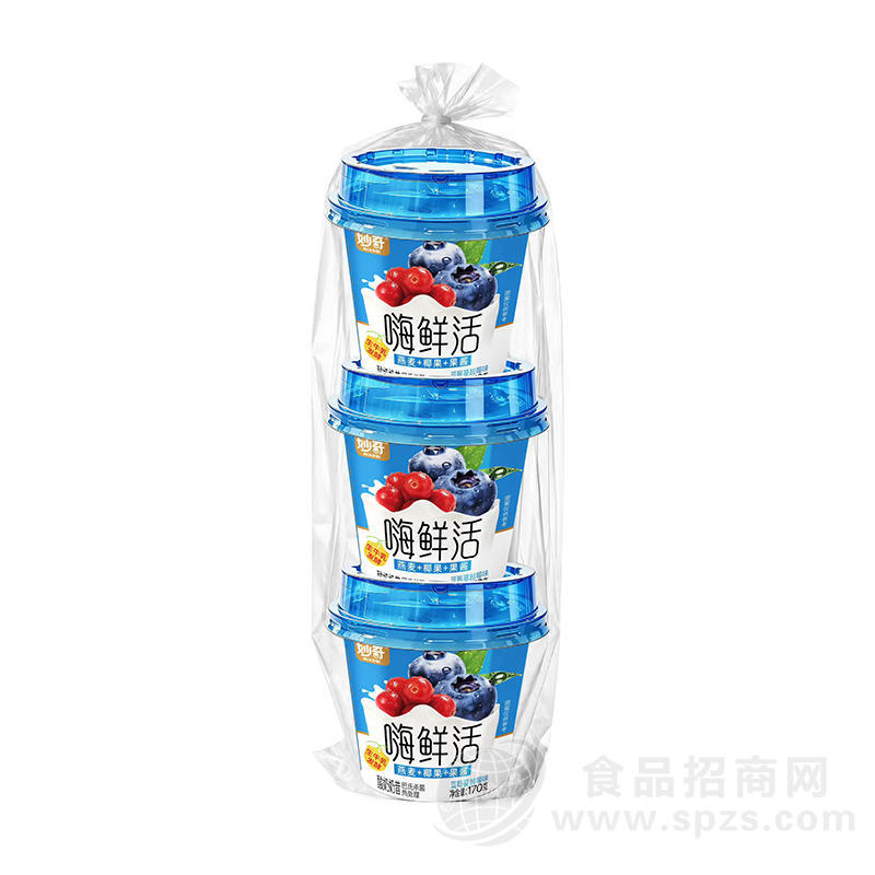 妙奇嗨鲜活蓝莓蔓越莓味酸奶奶昔170克x3