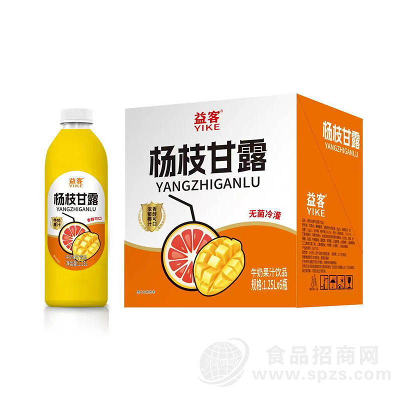 益客杨枝甘露无菌冷灌牛奶果汁饮品1.25Lx6瓶