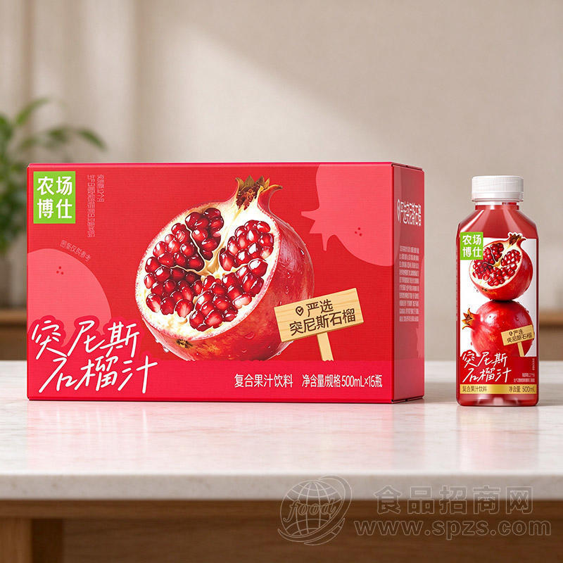 农场博仕突尼斯石榴汁复合果汁饮料500mlx15瓶