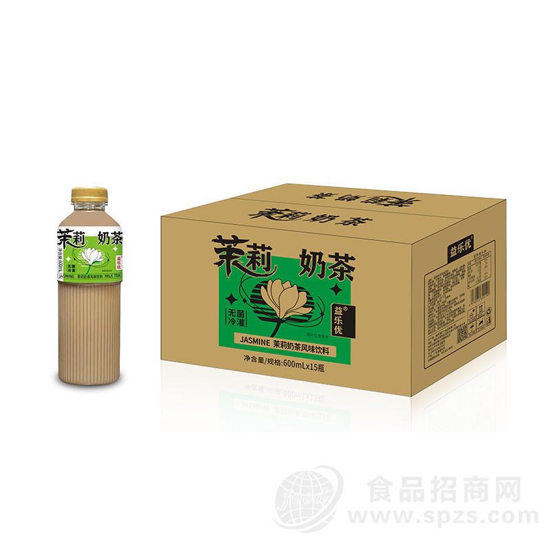 益乐优茉莉奶茶风味饮料无菌冷灌600mlx15瓶
