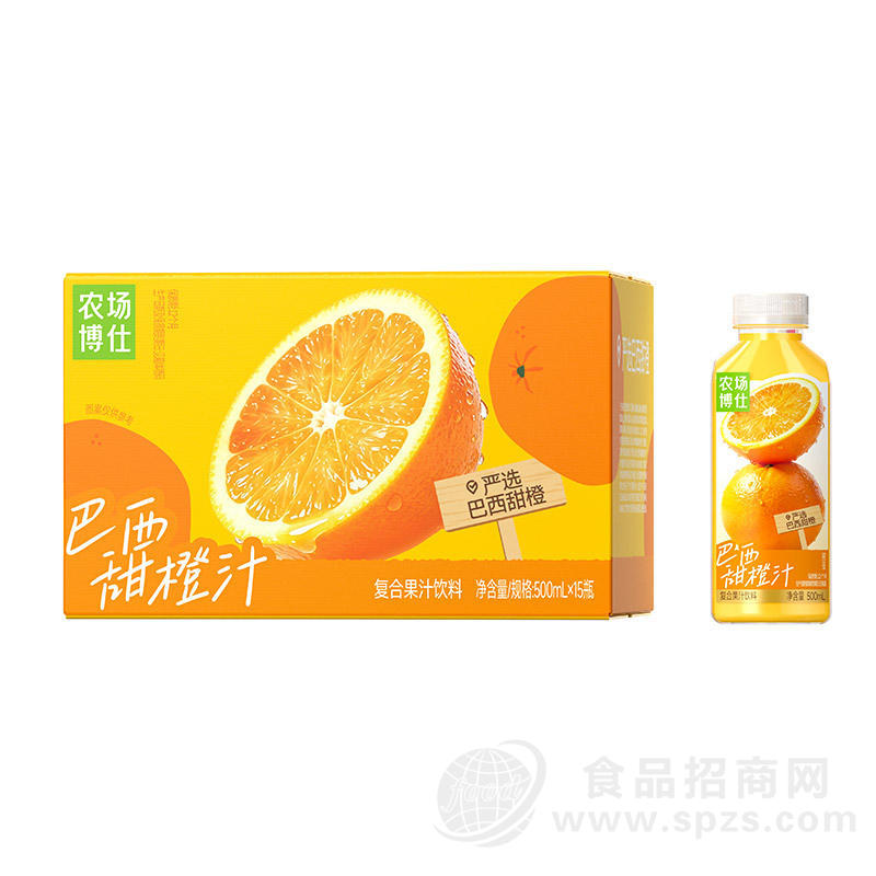 农场博仕巴西甜橙汁复合果汁饮料500mlx15瓶