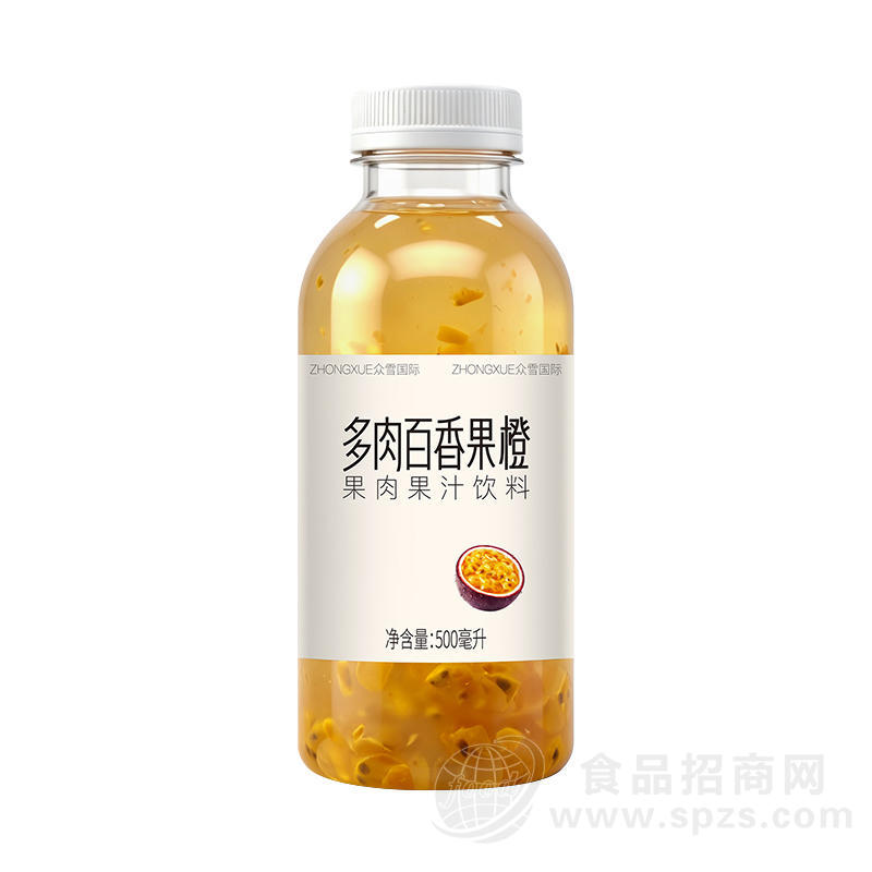 众雪多肉百香果橙果肉果汁饮料500ml