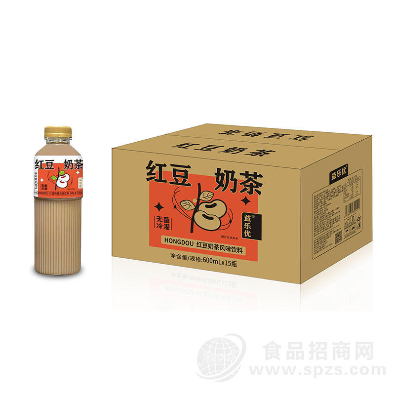 益乐优红豆奶茶风味饮料无菌冷灌600mlx15瓶