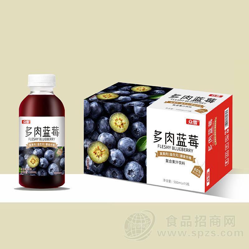 众雪多肉蓝莓复合果汁饮料500mlx15瓶